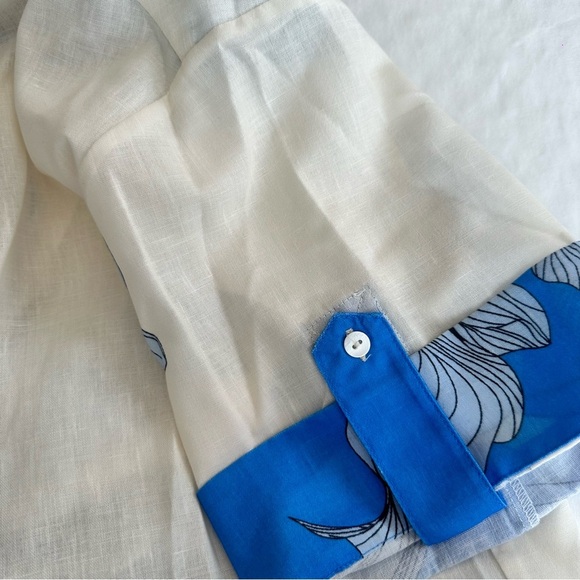 Luxxel Floral Blue and Cream Wide-Leg Shirt and Pant Set. Size M - Picture 7 of 12